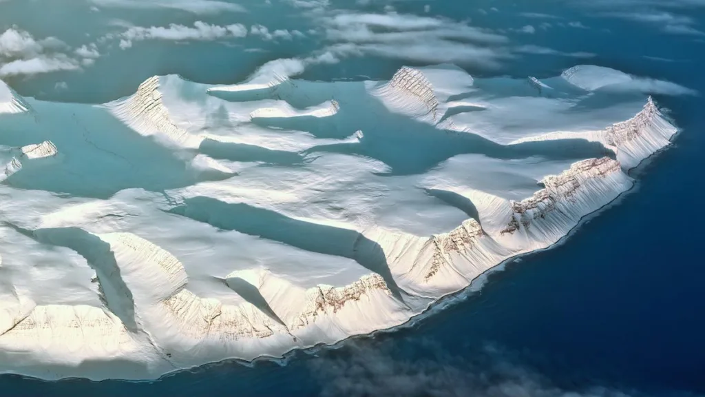 aerial photography of glacier in the north